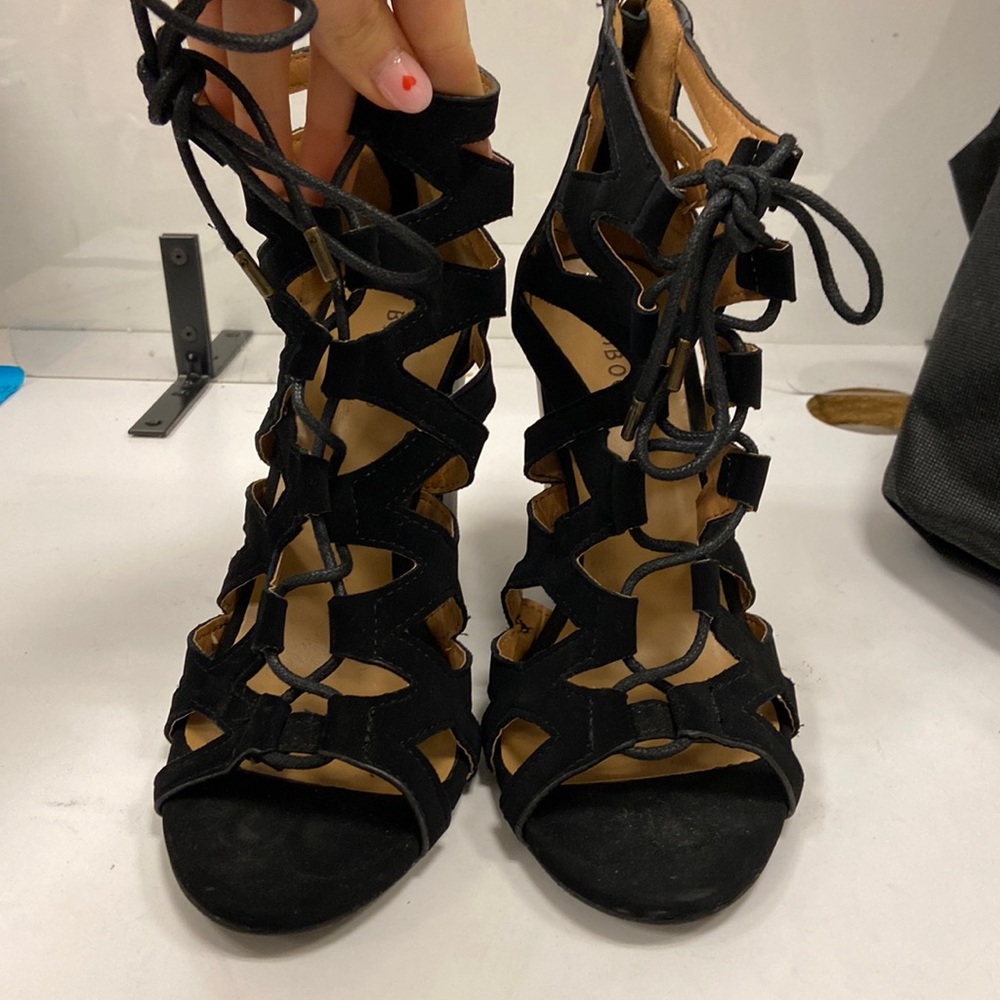 Size 9 bamboo brand heels, lace up front, zipper back